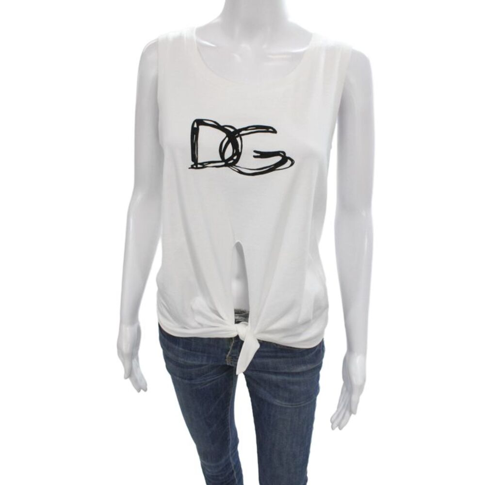 Dolce & Gabbana Womens Camisole White Cotton Graphic Round Neck Size 38
